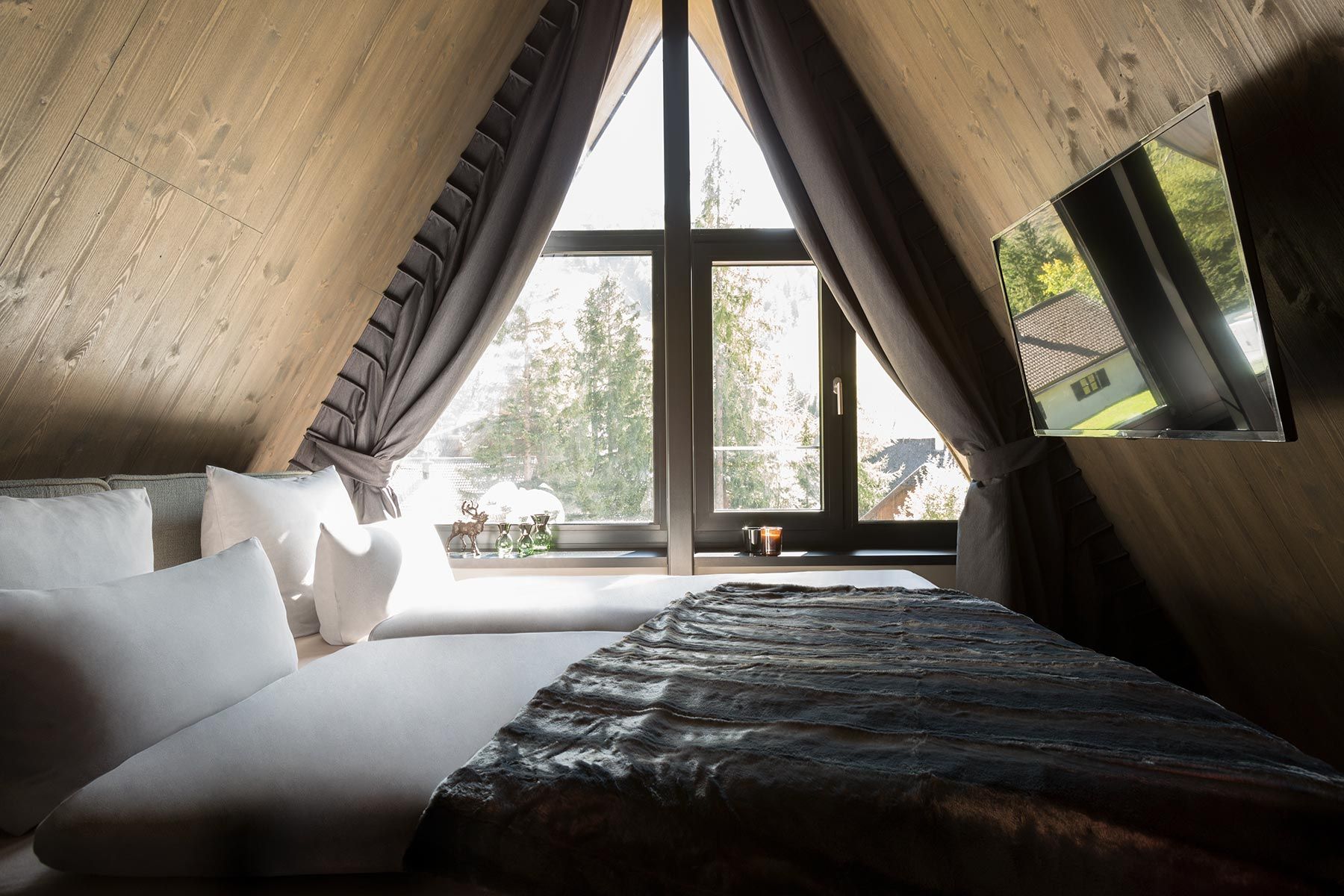 bedroom in the attic of the chalet
